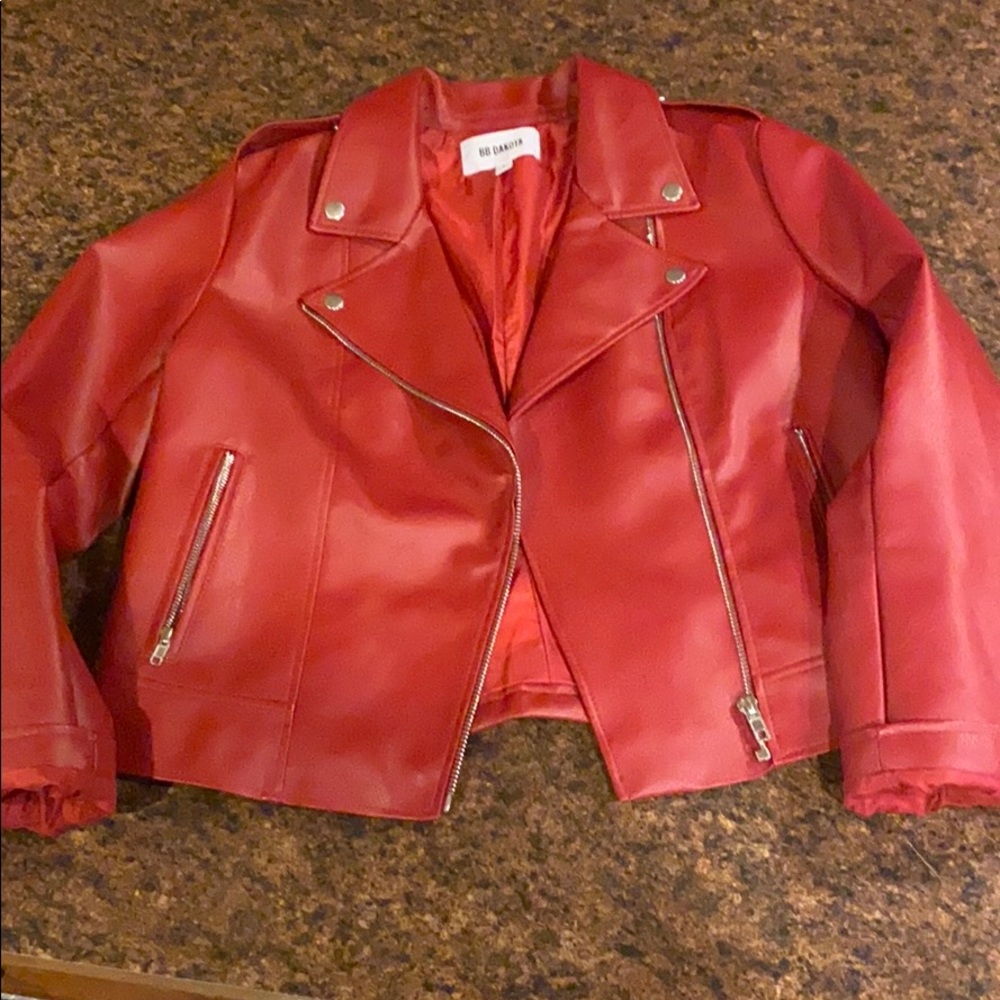 BB Dakota Faux Red Moto Leather Jacket Large